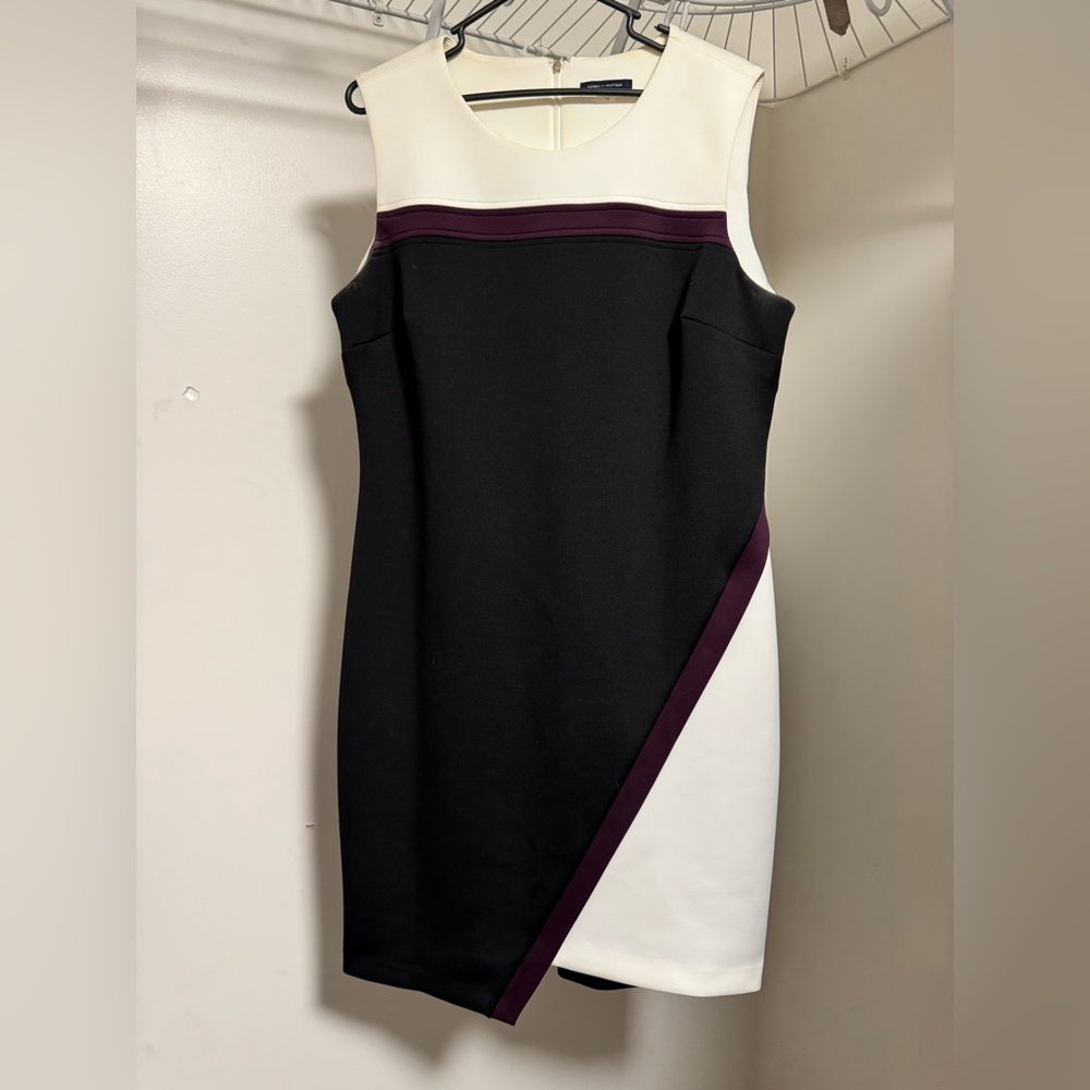 Tommy Hilfiger Black and White Dress with Purple Detail
